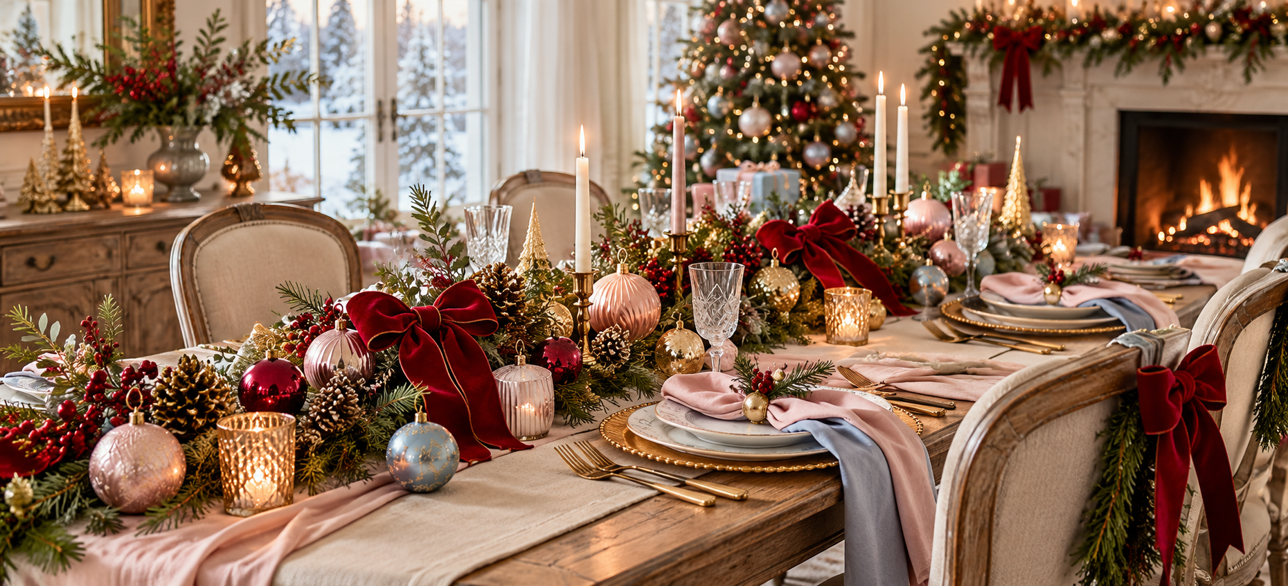 A Christmas table set for a gathering